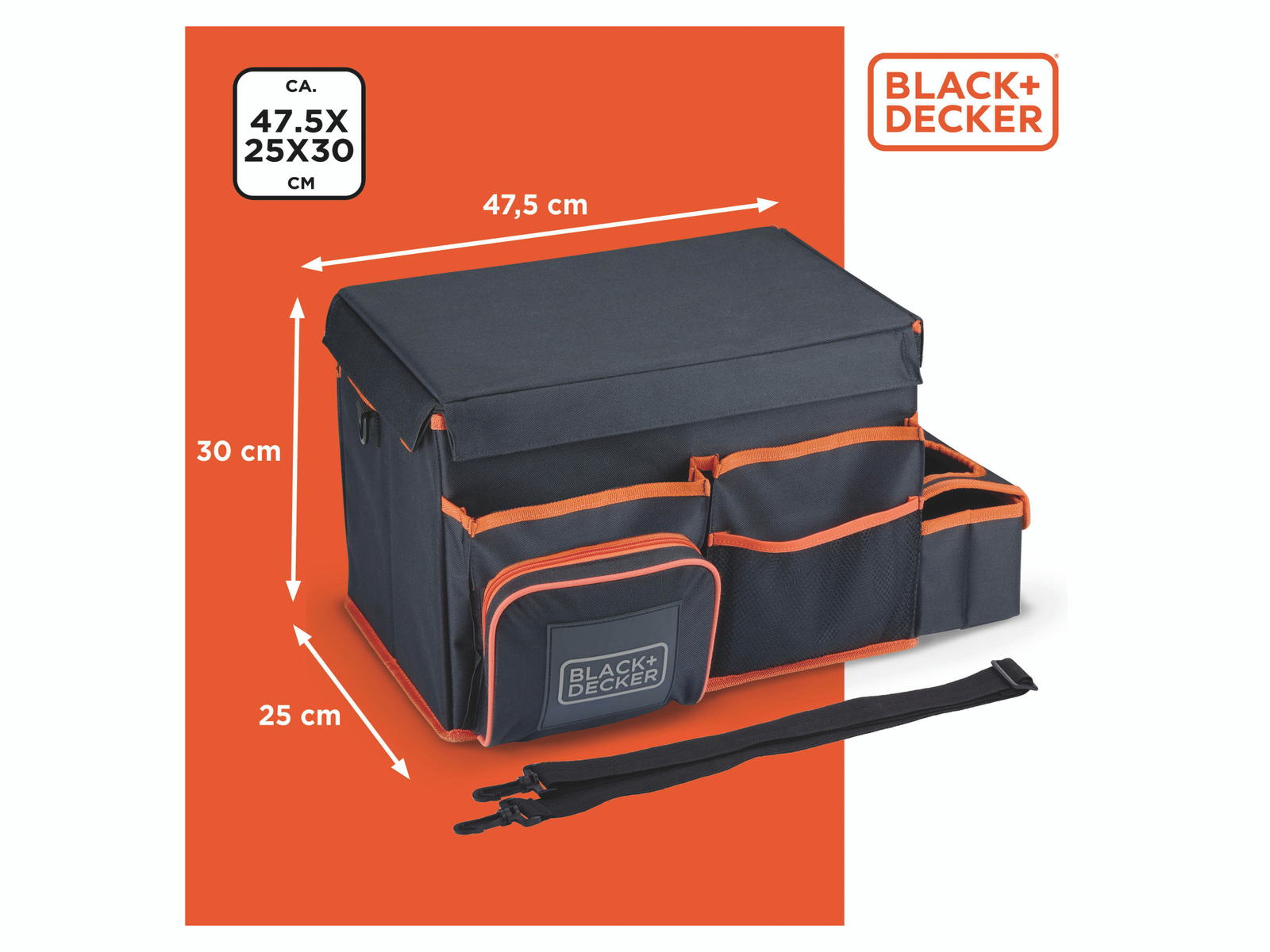 BLACK & DECKER Auto-Organizer, Tasche mit Fächern, 47,5x25x30 cm
