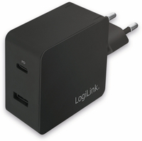 Vorschau: LogiLink USB-Lader PA0219, 2-fach, 40 W, 1xUSB-A, 1xUSB-C, schwarz