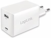Vorschau: LogiLink USB-Lader PA0230, 2-fach, 48 W, 1xUSB-A, 1xUSB-C, GaN, weiß
