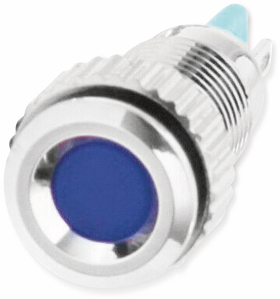 LED-Kontrollleuchte, Signalleuchte 12 V, Blau, Ø8 mm, Messing, Tiefe 23 mm