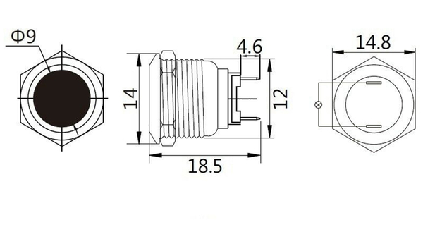 LED-Kontrollleuchte, Signalleuchte 12 V, Rot, Ø12 mm, Messing, Tiefe 18 mm - Produktbild 2