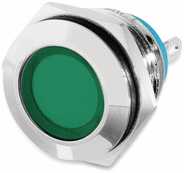 LED-Kontrollleuchte, Signalleuchte 12 V, Grün, Ø16 mm, Messing, Tiefe 22 mm
