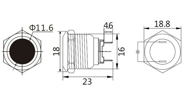 LED-Kontrollleuchte, Signalleuchte 12 V, Grün, Ø16 mm, Messing, Tiefe 22 mm - Produktbild 2
