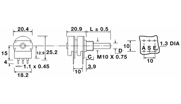 OMEG Potentiometer PC2G20BU, 10 kΩ, stereo, linear - Produktbild 2