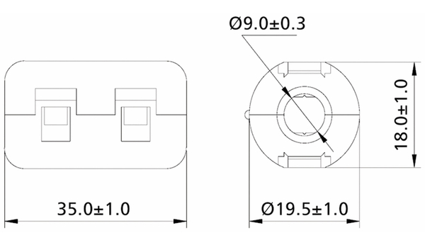 Klappferrit, Entstörfilter RF75 160 Ω für Kabeldurchmesser 9,0 mm (Max.) - Produktbild 2