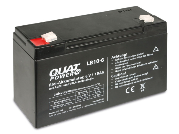 QUATPOWER Blei-Akkumulator LB10-6, 6 V-/10 Ah - Produktbild 3