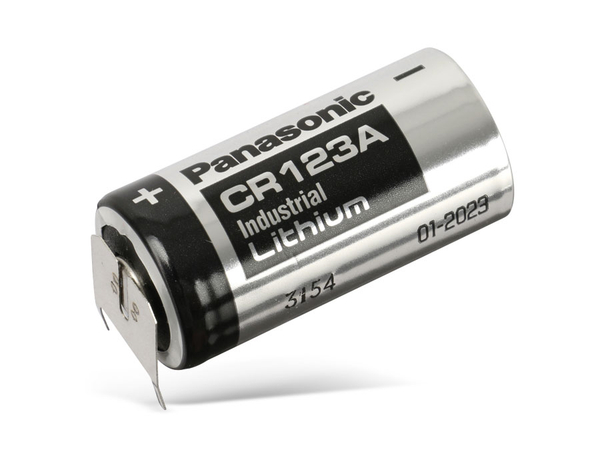 Lithium-Batterie PANASONIC CR123A, mit Lötfahnen