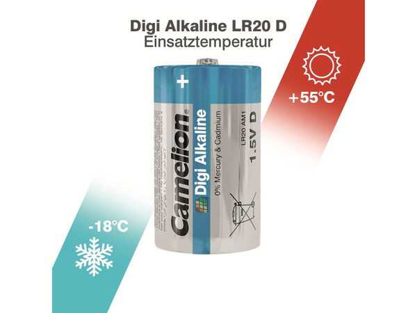 CAMELION Mono-Batterie, Digi-Alkaline, LR20, 2 Stück - Produktbild 3
