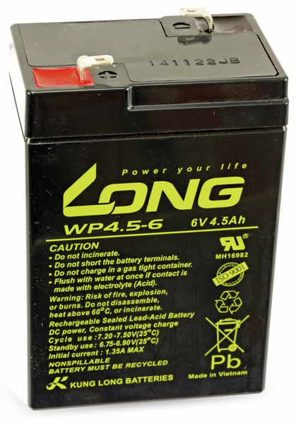 KUNG LONG Blei-Akkumulator WP4,5-6, 6 V-/4,5 Ah, zyklenfest