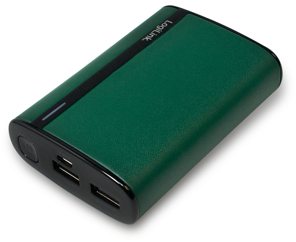 LogiLink USB Powerbank 7800 mA, 2x USB-Port, grün Lederoptik