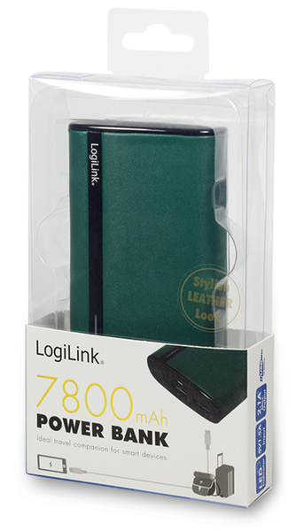 LogiLink USB Powerbank 7800 mA, 2x USB-Port, grün Lederoptik - Produktbild 3