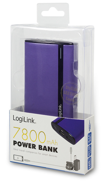 LogiLink USB Powerbank 7800 mA, 2x USB-Port, violett Lederoptik - Produktbild 3