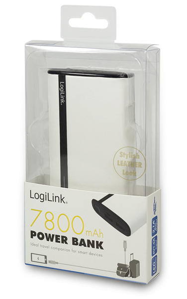 LogiLink USB Powerbank 7800 mA, 2x USB-Port, weiß Lederoptik - Produktbild 3