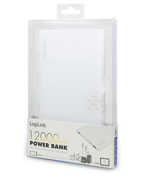 LogiLink USB Powerbank 12000 mA, 2x USB-Port, weiß - Produktbild 4