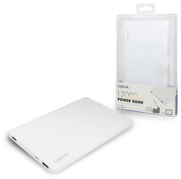 LogiLink USB Powerbank 12000 mA, 2x USB-Port, weiß - Produktbild 5