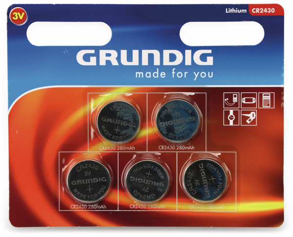 Grundig Lithium-Knopfzelle CR2430, 5 Stück