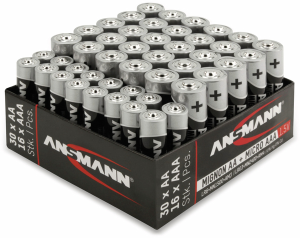 Ansmann Batterie-Set, Alkaline, 30x AA, 16x AAA, 46 Stück - Produktbild 2