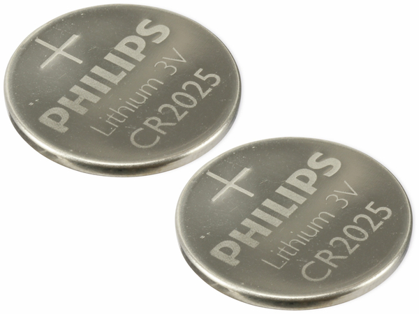 Philips Knopfzelle, CR2025, Lithium, 3 V, 2 St.