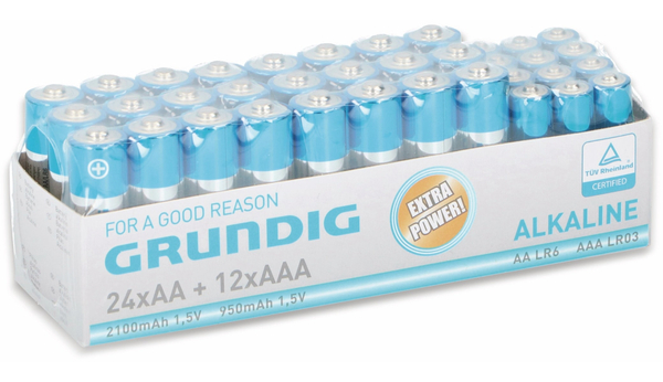 GRUNDIG Alkaline-Batterien-Set 24 Stück AA/12 Stück AAA