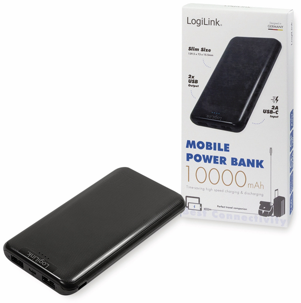LogiLink USB Powerbank PA0206, 10000 mAh, LiPo, schwarz, 2x USB Ausgang - Produktbild 4