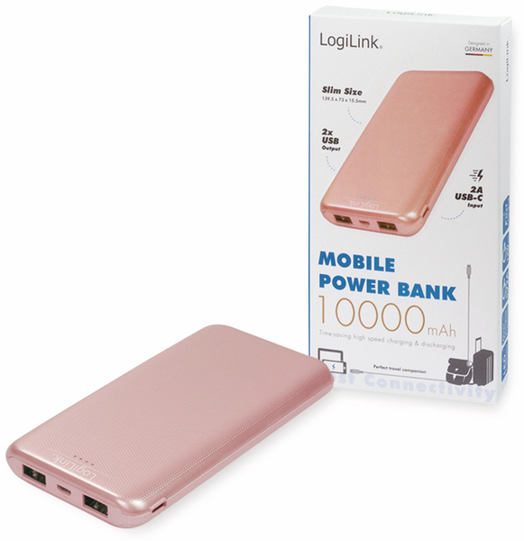 LogiLink USB Powerbank PA0206R, 10000mAh, LiPo, rosegold, 2x USB Ausgang - Produktbild 6