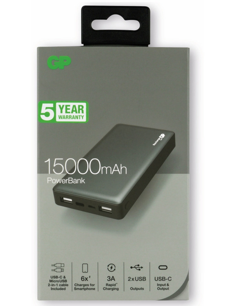 GP USB Powerbank MP15MA, 15.000 mAh, grau - Produktbild 5