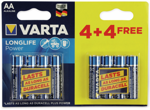 VARTA Mignon-Batterie, Alkaline, 8 Stück, LONGLIFE Power 4906