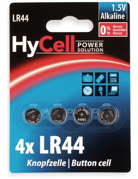 HYCELL Knopfzelle LR44, Alkaline, 1,5 V-, 4 Stück
