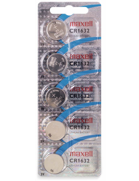 MAXELL Knopfzelle CR1632, Lithium, 3 V-, 140 mAh, 5 Stück