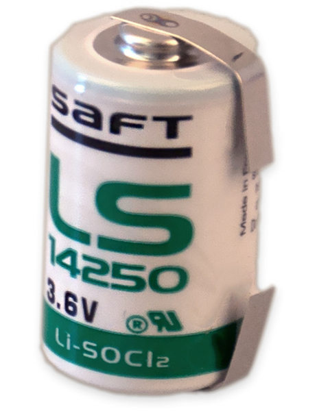 SAFT Lithium-Batterie LS 14250-CNR, 1/2AA, mit U-Lötfahne, 3,6 V-, 1200 mAh