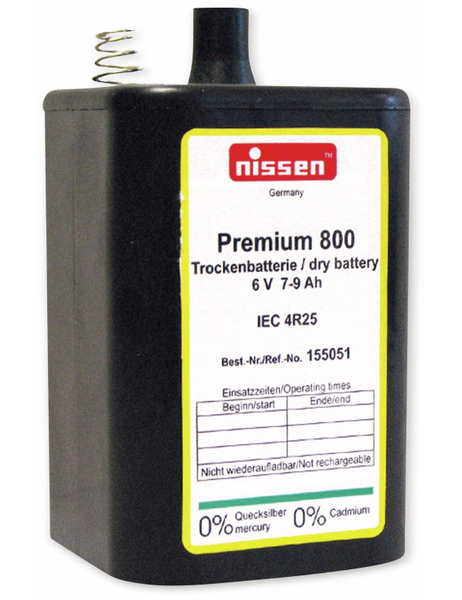 NISSEN Blockbatterie Premium 800, 4R25, Trockenbatterie, 6 V-, 9 Ah