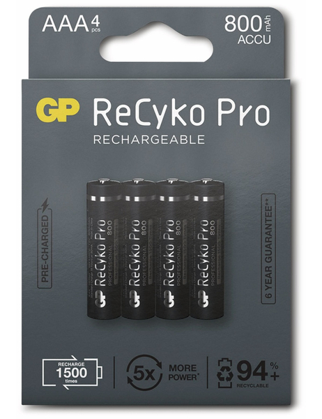 GP NiMH-Micro-Akku ReCyko+ Pro, 800 mAh, 4 Stück - Produktbild 5