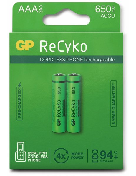 GP NiMH-Micro-Akku ReCyko+, Cordless-Phone, 650 mAh, 2 Stück - Produktbild 5