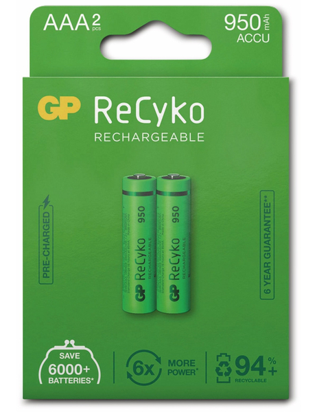GP NiMH-Micro-Akku ReCyko+, 950 mAh, 2 Stück - Produktbild 5