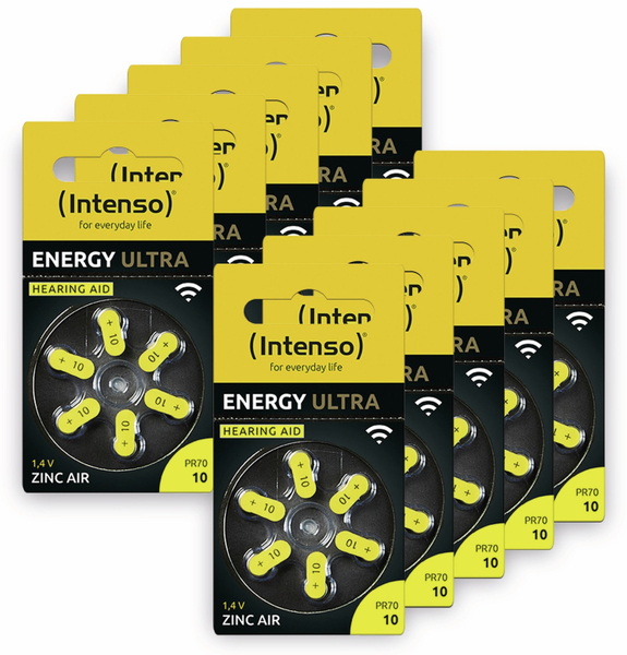 INTENSO Hörgeräte-Batterien-Set Engery Ultra A 10, 60er-Set, gelb