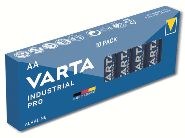 VARTA Batterie Alkaline, Mignon, AA, LR06, 1.5V, Industrial Pro, 10 Stück