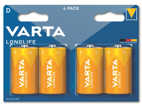 VARTA Batterie Alkaline, Mono, D, LR20, 1.5V, Longlife, 4 Stück
