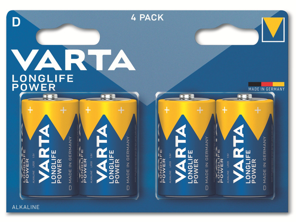 VARTA Batterie Alkaline, Mono, D, LR20, 1.5V, Longlife Power, 4 Stück