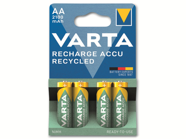 VARTA Akku NiMH, Mignon, AA, HR06, 1.2V/2100mAh, Accu Recycled, Pre-charged, 4er Pack