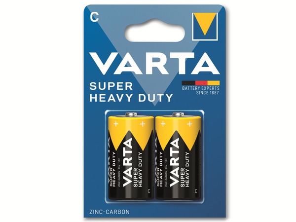 VARTA Batterie Zink-Kohle, Baby, C, R14, 1.5V, Superlife, 2 Stück