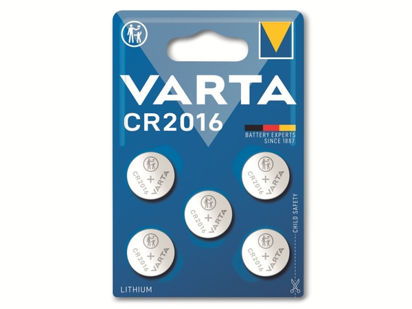 VARTA Knopfzelle Lithium, CR2016, 3V 5 Stück