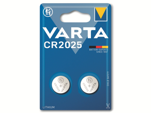 VARTA Knopfzelle Lithium, CR2025, 3V 2 Stück