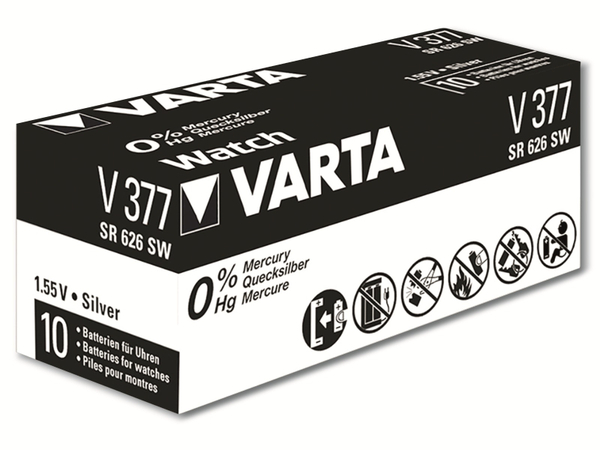 VARTA Knopfzelle Silver Oxide, 377 SR66, 1.55V, 10 Stück