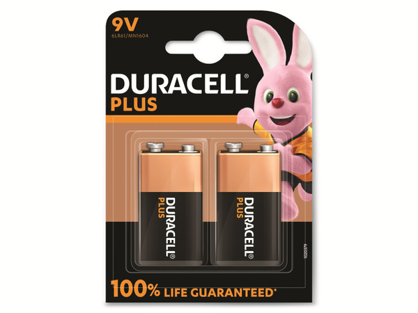 DURACELL Alkaline-Batterie E-Block, 6LR61, 9V, Plus, 2 Stück
