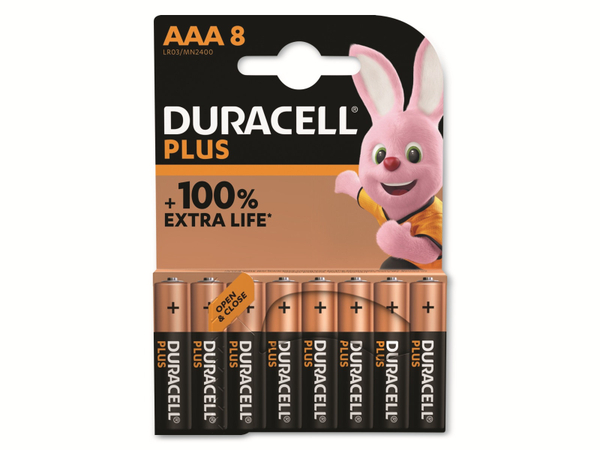 DURACELL Alkaline-Micro-Batterie LR03, 1.5V, Plus, 8 Stück