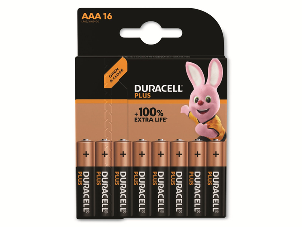 DURACELL Alkaline-Micro-Batterie LR03, 1.5V, Plus, 16 Stück