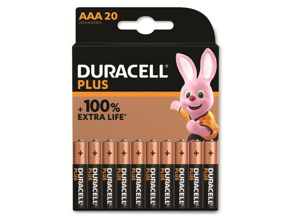 DURACELL Alkaline-Micro-Batterie LR03, 1.5V, Plus, 20 Stück