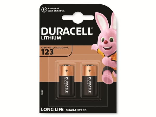 DURACELL Lithium-Batterie CR123A, 3V, Ultra Photo, 2 Stück