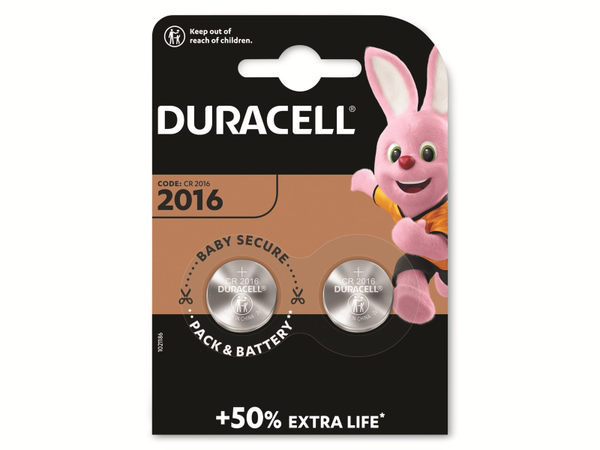 DURACELL Lithium-Knopfzelle CR2016, 3V, Electronics, 2 Stück