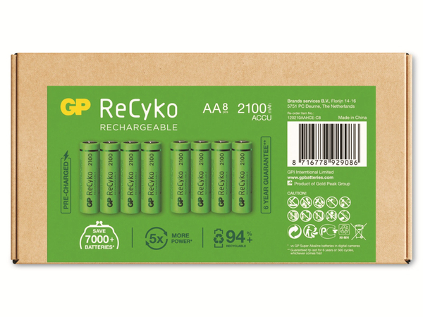 GP NiMH-Mignon-Akku ReCyko, HR06, 1,2V/2100mAh, 8 Stck - Produktbild 2